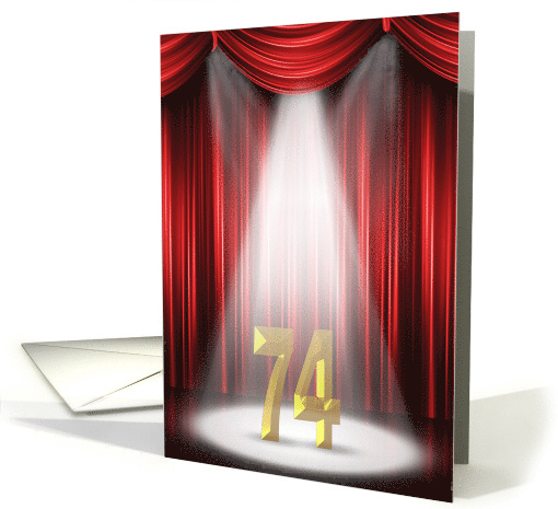 74th Anniversary in the spotlight and red curtains card (1046733)