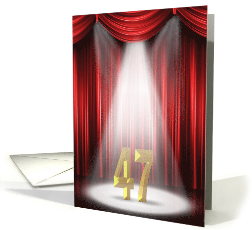 47th Anniversary in the spotlight with red curtains card (1046953)