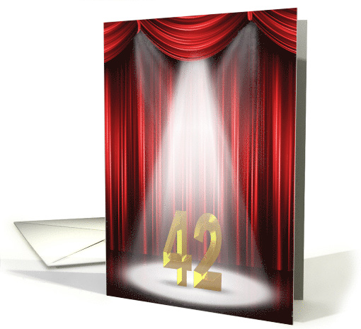 42nd Anniversary in the spotlight and red curtains card (1046961)