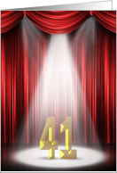 41st Anniversary in the spotlight and red curtains card