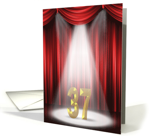 37th Anniversary in the spotlight with red curtains card (1046969)