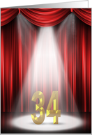 34th Anniversary in the spotlight with red curtains card