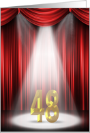 48th Birthday in the spotlight and red curtains card