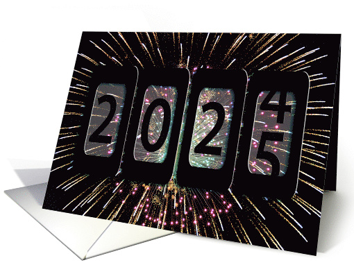 New Year 2025 Odometer With Fireworks on Black Sky card (1048131)