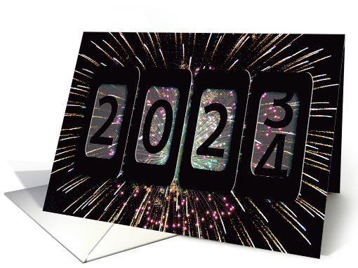 2024 New Year Odometer with Fireworks on Black Sky card (1048131)