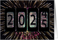 New Year 2025 Odometer With Fireworks on Black Sky card