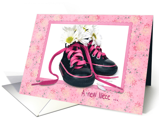 New Niece, White Daisy Bouquet In Black Sneakers card (1048557)