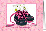 New Granddaughter white daisy bouquet in sneakers card