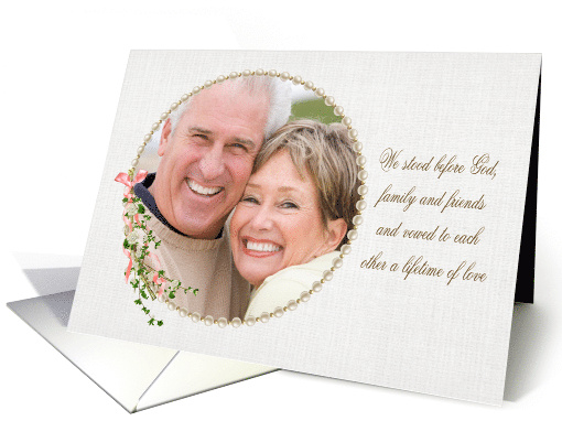 Wedding Vow Renewal photo card invitation-pearl frame and bouquet card