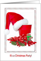 Christmas Holiday Party invitation with Santa hat on red party cup card