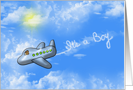 Teddy Bear Pilot in Airplane for Baby Boy Congratulations card