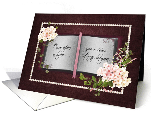 Anniversary for Couple-book with floral bouquets and pearl frame card