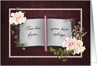 Anniversary for Couple open book with floral bouquets and pearls card