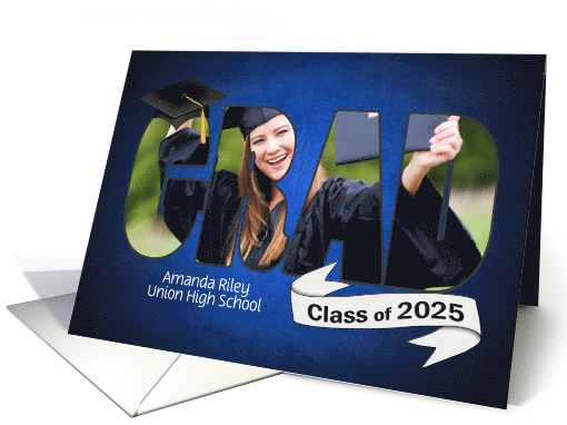2025 Graduation Party Invitation with Blue Photo Card Text Frame card