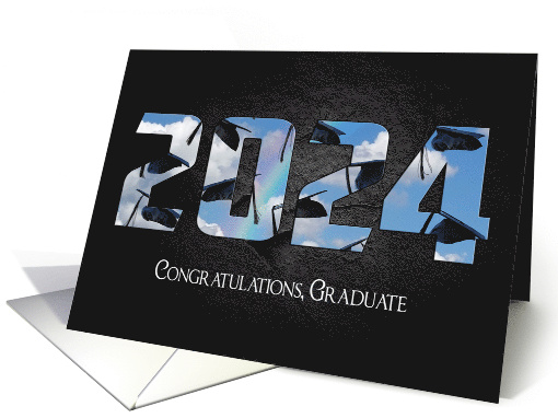 Graduation 2024 For Graduate With Black Caps and Rainbow In Sky card