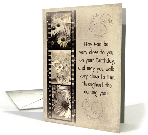 Birthday with daisy filmstrip on textured background card (1057433)