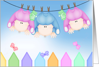 Congratulations triplet babies hanging on clothesline card