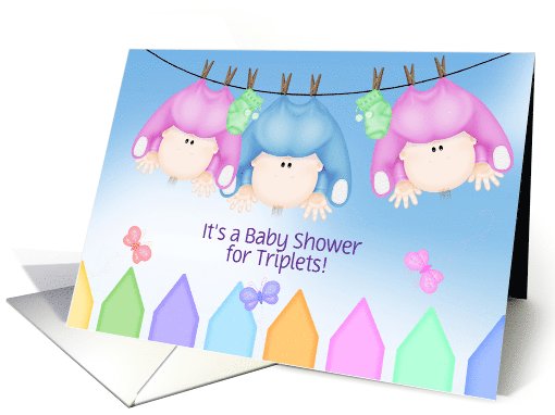 Triplet Baby Shower invitation - triplets hanging on a... (1060573)