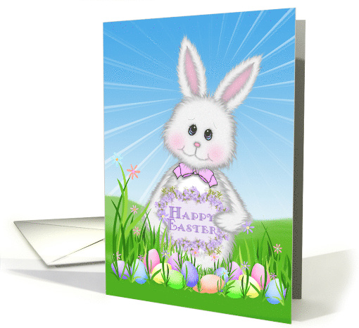 Happy Easter for Granddaughter, white bunny with eggs in grass card