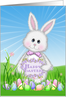 Happy Easter for Friend white bunny with eggs in grass card