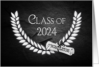 2024 Graduation for Son Laurel Leaf and Diploma on Black Slate Rock card