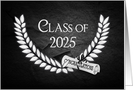 2025 Son’s Graduation, Laurel Leaf and Diploma on Black Slate Rock card