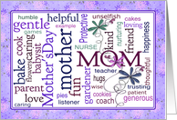 Mother’s Day for Mom word art and flowers card