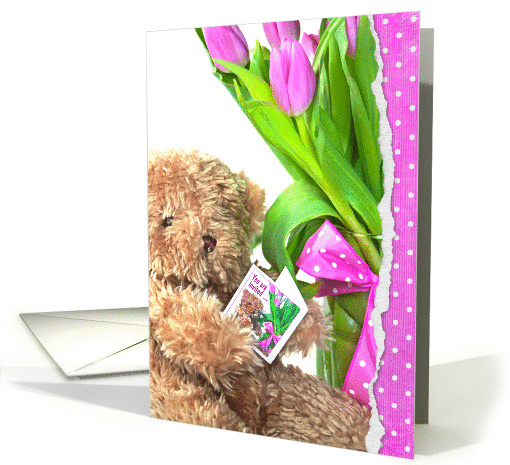 Baby Girl Shower invitation - teddy bear with tulips and... (1069303)