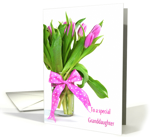 Pink Tulip Bouquet with Polka Dot Bow for Granddaughter's... (1073250)