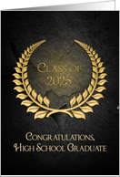 High School Graduation 2025 Gold Laurel Wreath On Black Rock card