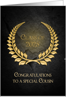 2025 Graduation for Cousin, Gold Laurel Wreath on Black Rock card