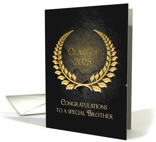 Brother's 2025 Graduation Gold Laurel Wreath On Black Slate Rock card