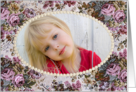 Mother’s Day photo card - pearl frame on old-fashioned rose tapestry card