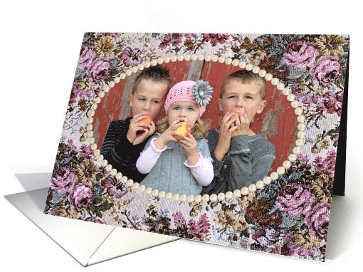 Birthday for Grandma photo card - pearl frame on old rose... (1074048)