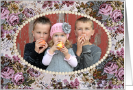 Birthday for Grandma photo card - pearl frame on old rose tapestry card