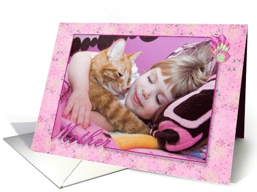 Mom's Birthday photo card with butterfly on floral background card