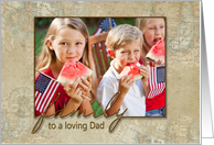 Birthday photo card for Dad from kids with old world map background card