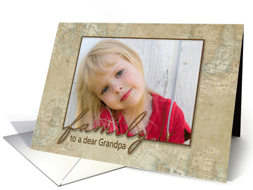 Father's Day Photo Card for Grandpa with Old World Map Frame card