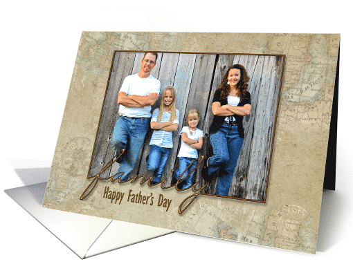 Father's Day photo card from kids with old world map framing card