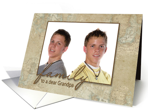 Grandpa's Birthday photo card with old world map background card