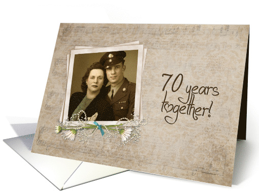 70th Anniversary photo card with daisy bouquet on vintage... (1080672)