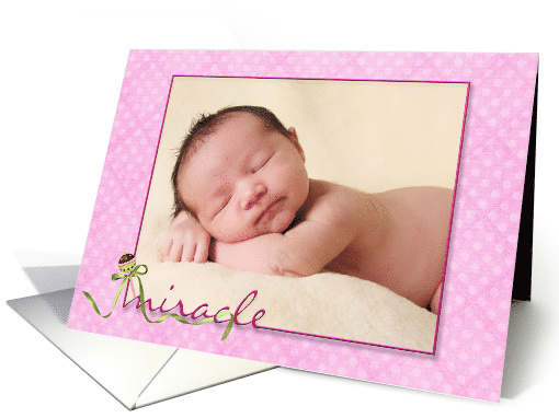 Baby Girl Birth Announcement pink polka dot photo card (1081968)