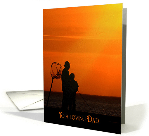 Birthday for Dad-silhouette of father and son fishing at sunset card