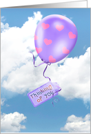 Floating Pink Hearts On Purple Balloon For Thinking Of You card