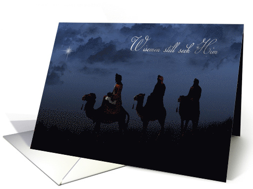 Pastor's Christmas wise men on camels following a bright star card
