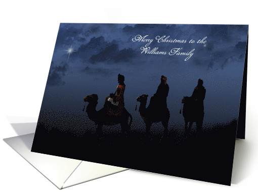 Christmas name specific, three wise men on camels with star card