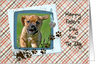 Father’s Day from the Dog, muddy paw prints photo card frame on plaid card