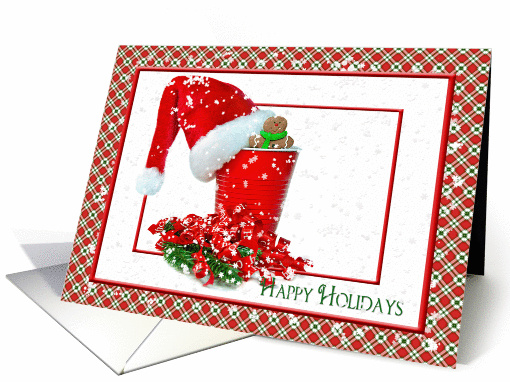 Happy Holidays for Daughter and family-Santa cap on red party cup card