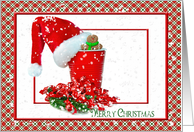 Merry Christmas for Sister Santa cap on red party cup card