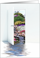 Deepest Sympathy open door with waterfalls in garden card